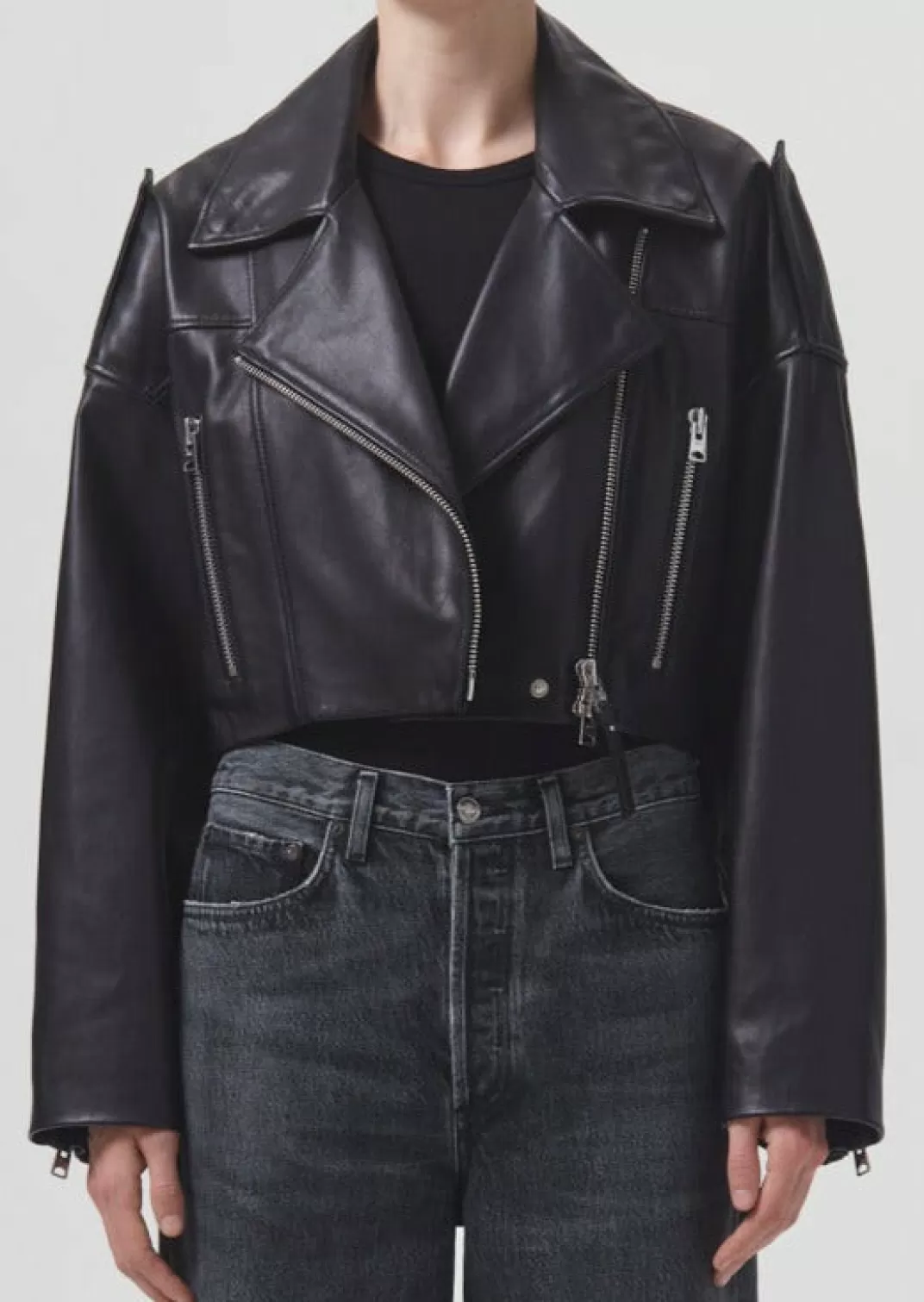 Clearance AGOLDE Shoreditch Ski Club X Remi Leather Biker Jacket In Black